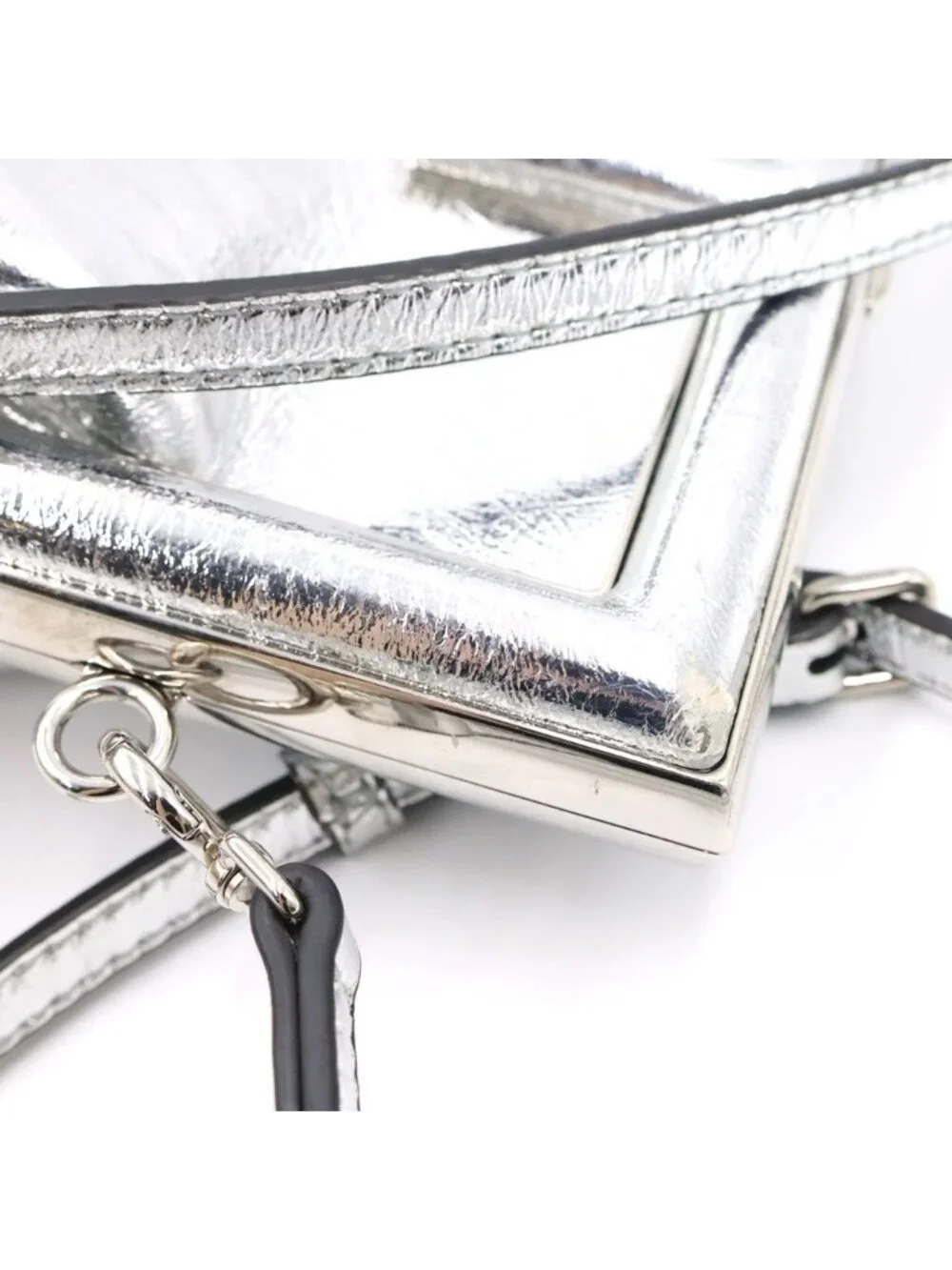 Fendi First Small Leather 2-Way Clutch Shoulder Bag Silver